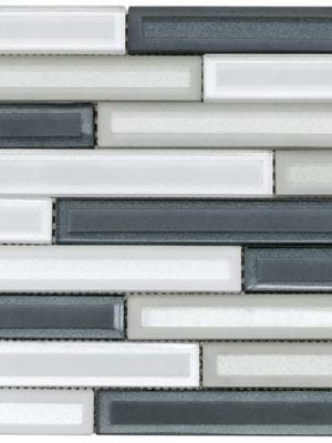 Light grey color glass mosaic that comes in sticks with a gloosy finish