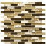 Doha Strips 1 Doha Strips: Brown, beige mosaic mixed with brown marble linear mosaic tile for kitchen backsplash and bathroom walls.