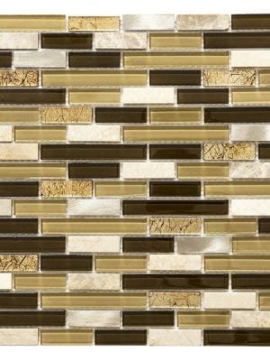 Doha Strips: Brown, beige mosaic mixed with brown marble linear mosaic tile for kitchen backsplash and bathroom walls.