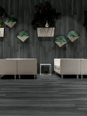 Gardenia Black is a porcelain plank tile made in Italy. It comes in 8x48 size with rectified edges