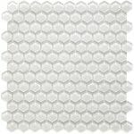 Hexa Vetro Bianco comes as hexagon-shaped small glass tiles in white. It's an elegant design for a kitchen backsplash or bathroom walls.