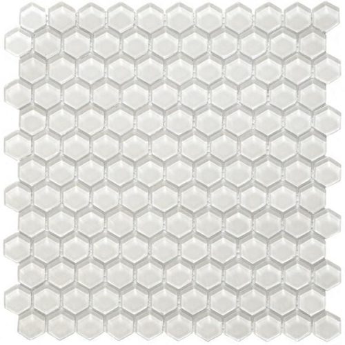 Hexa Vetro Bianco comes as hexagon shaped small glass tiles in white color. It's an elegant design to finish up the kitchen backsplash or bathroom walls.