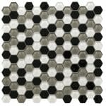 Hexa Vetro Grey is a mixture of hexagon-shaped small glass tiles with high-contrast colors. It's an impressive design for a kitchen backsplash or bathroom walls.