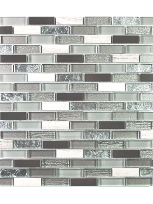 Shiraz Strips Glass, Metal Stone Mix Mosaic Tile In Grey Color with White Inserts for kitchen backsplash and bathroom walls