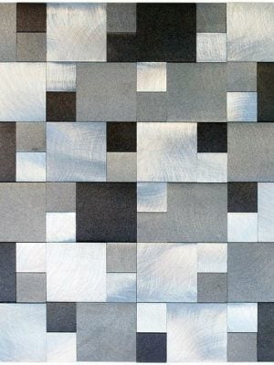 Ater Aluminum Mix Mosaic Tile for kitchen, vanity backsplash ,and bathroom walls. Available on a 12x12 mesh for easy installation.
