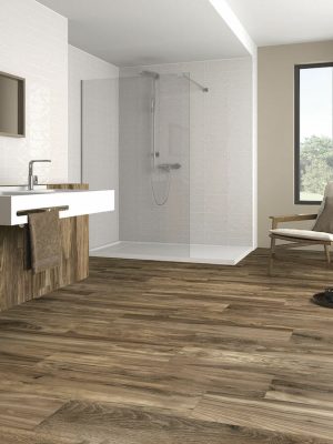 Dark wood tile Bellver Oak. 8x48 Rectified porcelain tile from Spain