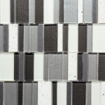 Suomi Grey Glass, Metal and Quartz Mixed Mosaic Tile for kitchen backsplash and bathroom walls.