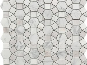Kaleidoscope pattern decorative tile with white marble and shells