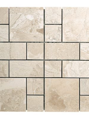 Diana Royal Beige marble french pattern mosaic tile for shower floor, kitchen backsplash, and wall mosaic tile. Available on 12x12 mesh