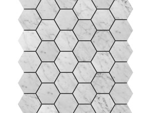Carrara Classic Mosaic Hexagon Tile 1 White and Grey Carrara Classic Mosaic-Hexagon Tile.