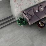 Grey concrete look tile flooring with milagro grey.
