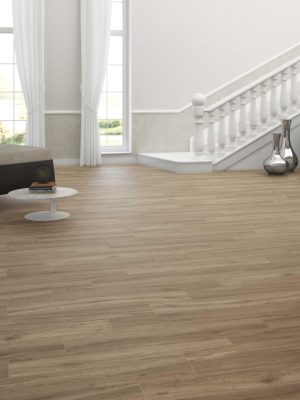 Light wood look tile Milena Haya is a rectified porcelain tile with hardwood effect in light maple color. Made in Spain