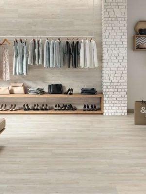 image of Wood effect floors tile is porcelain tile from Spain in maple wood style with grey color grains.