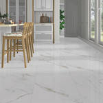 White and beige tile with a marble look
