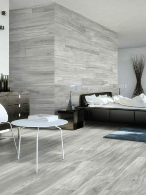 Bellver grey is a ceramic tile that looks like wood in light grey color