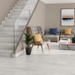 living room with large tiles that look likes hardwood floors in white color