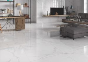 white porcelain tile with the look of Carrara Marble
