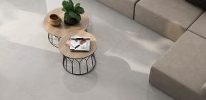 modern living room scene with a warm color porcelain tile