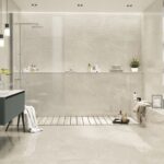 porcelain tile in the 24x48 size in ivory color with silver background with the look of the limestone