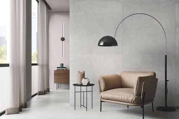 light color walls and floors with light gray porcelain tile