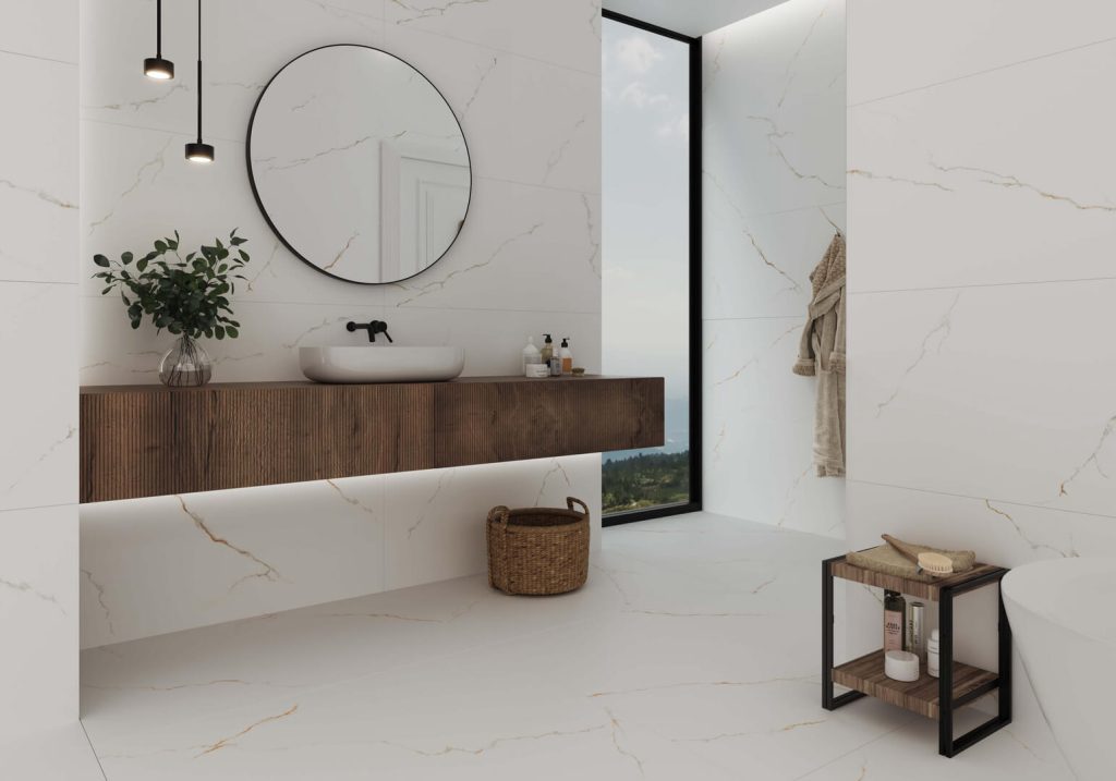 Stunning Porcelain Tile Ideas for Bathrooms 4 modern bathroom design with a white porcelain tile with beige