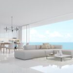 interior picture of the bright white porcelain tile floors in beach condo