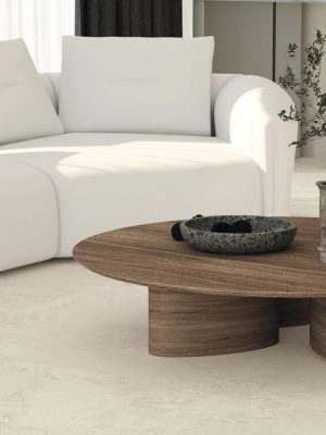 Light Travertine 48×48 matte large format porcelain floor tile in bone grey tone