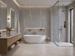 Limestone-look matte porcelain slab Casania Gray