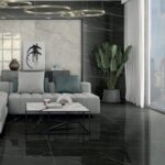 black porcelain tile floors