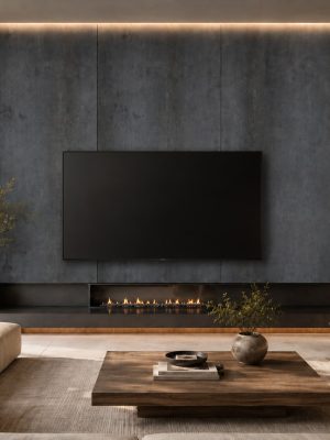 metallic glaze, dark grey-concrete-look-large-format-slab-living-room