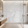 Modern bathroom with a white matte porcelain slab