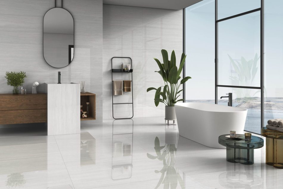 Fortune Pearl: 24x48 polished travertine look tile polished