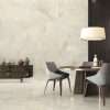 living room wall and floors with a cream color porcelain tile that looks like onyx in the 48x48 size