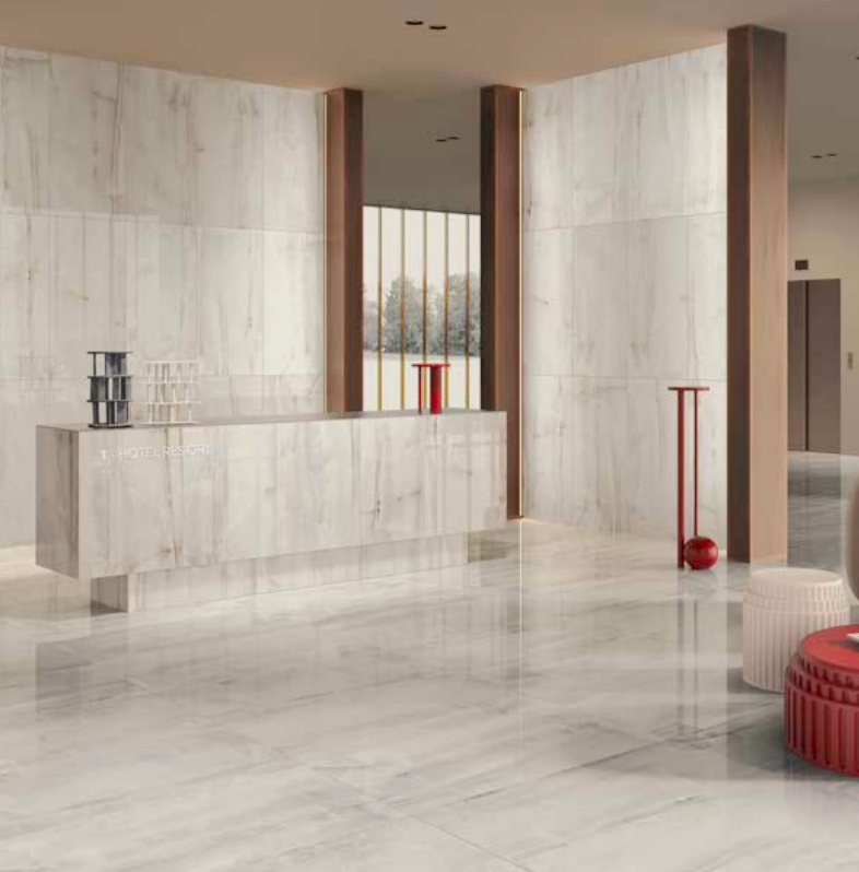 a Spa picture with a polished porcelain tile in cream tones
