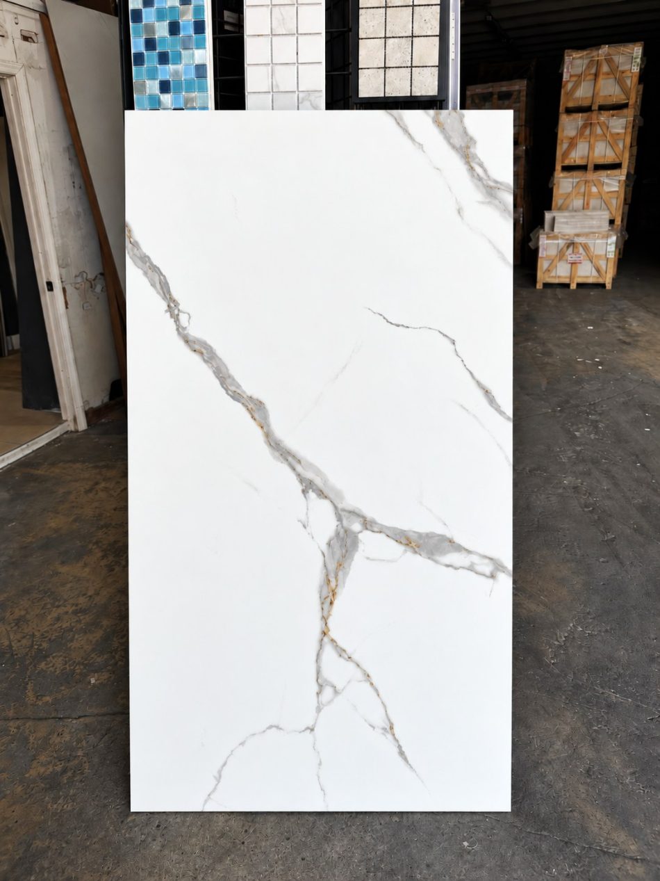 polished white porcelain tile with Calacatta Marble Look for an affordable price
