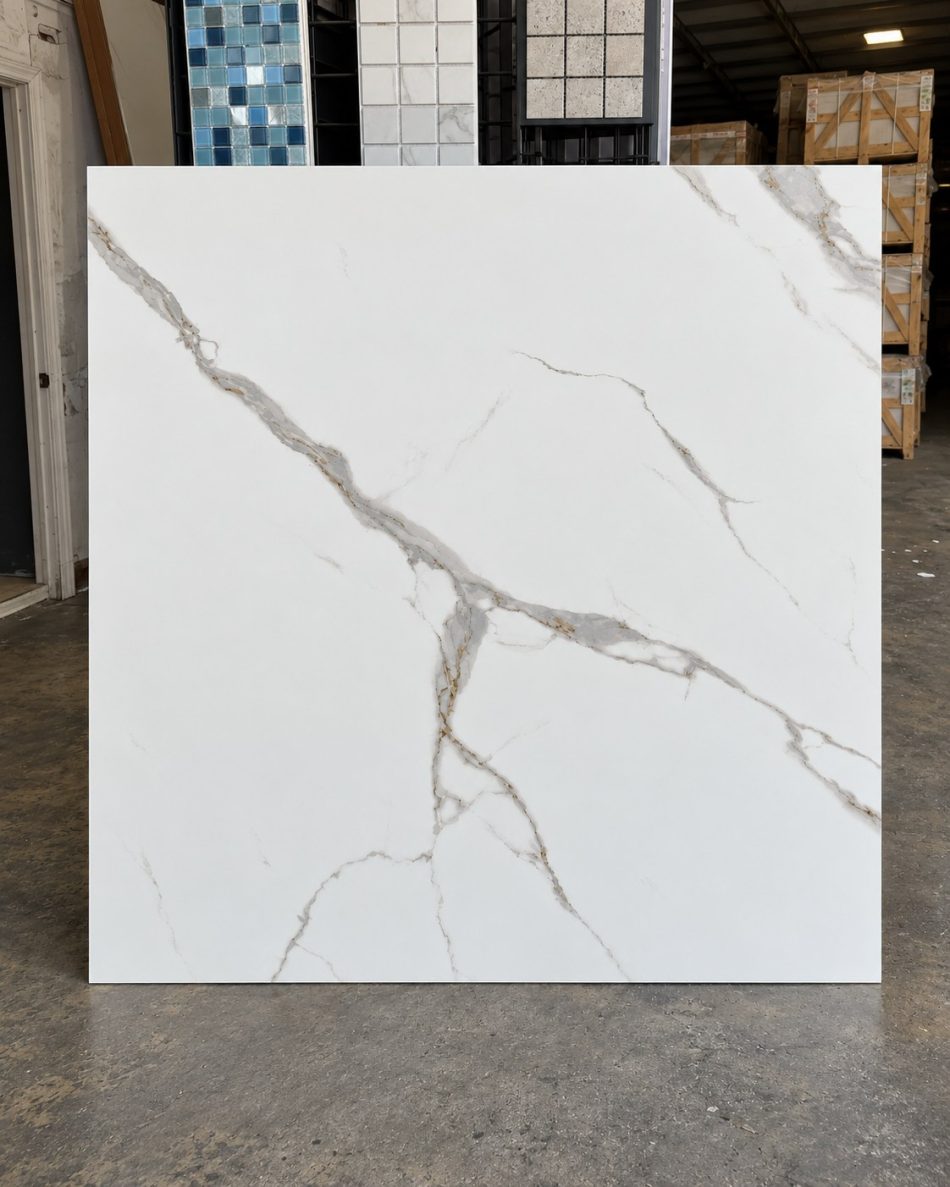 48x48 polished white porcelain tile that looks like calacatta marble for an affordable price