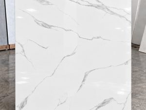 48x48 polished white porcelain tile with the look of Statuario Marble