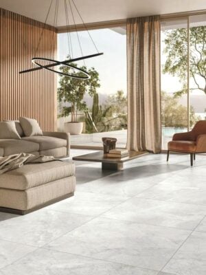 a living room picture with a 48x48 porcelain tile that a natural stone look and soft feel to it