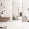a modern and natural tile in a soothing bathroom