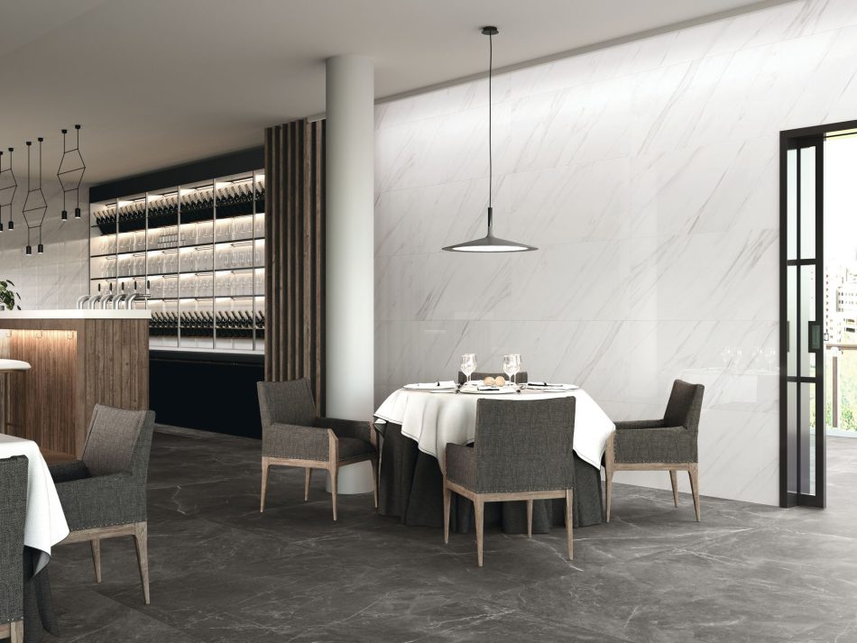 Blanco Ibiza as the wall tile in a high-end restaurant