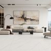 Modern Living Room With Blanco Ibiza 48x48 Tile Matte Finish. Diagonal veining flowing across the floor
