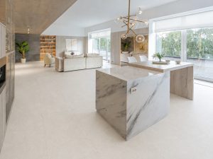 Portland Stone Beige 24x48-porcelain tile Modern Kitchen setting.