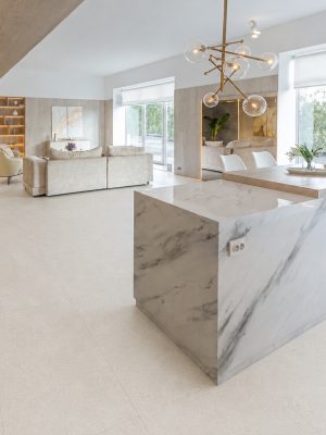 Portland Stone Beige 24x48-porcelain tile Modern Kitchen setting.
