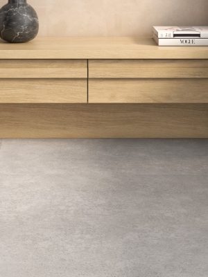 Tahoe Grey Concrete Look Tile as bedroom floor tile