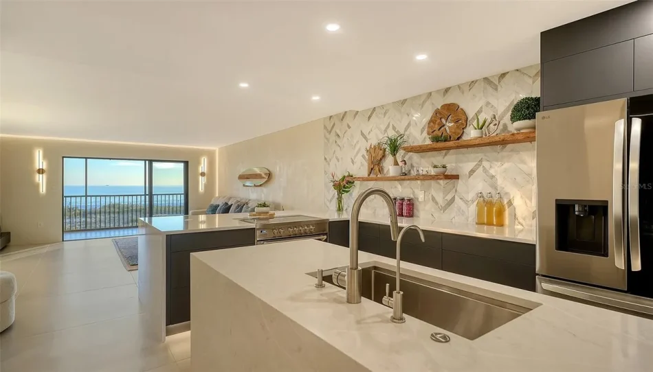 Uptown Ivory Ocean Condo Kitchen Sunset