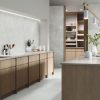 Uptown White Polished 24x48 kitchen backsplash and walls in a modern kitchen
