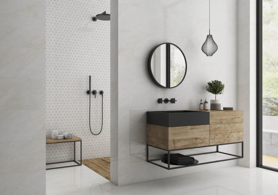 LStella matte finish tile in a bathroom wall and floor