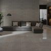 24X48 polished concrete look tile natron Grey in living room.