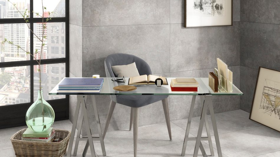 Atelier Lux Ash 24x48 porcelain tile in modern office