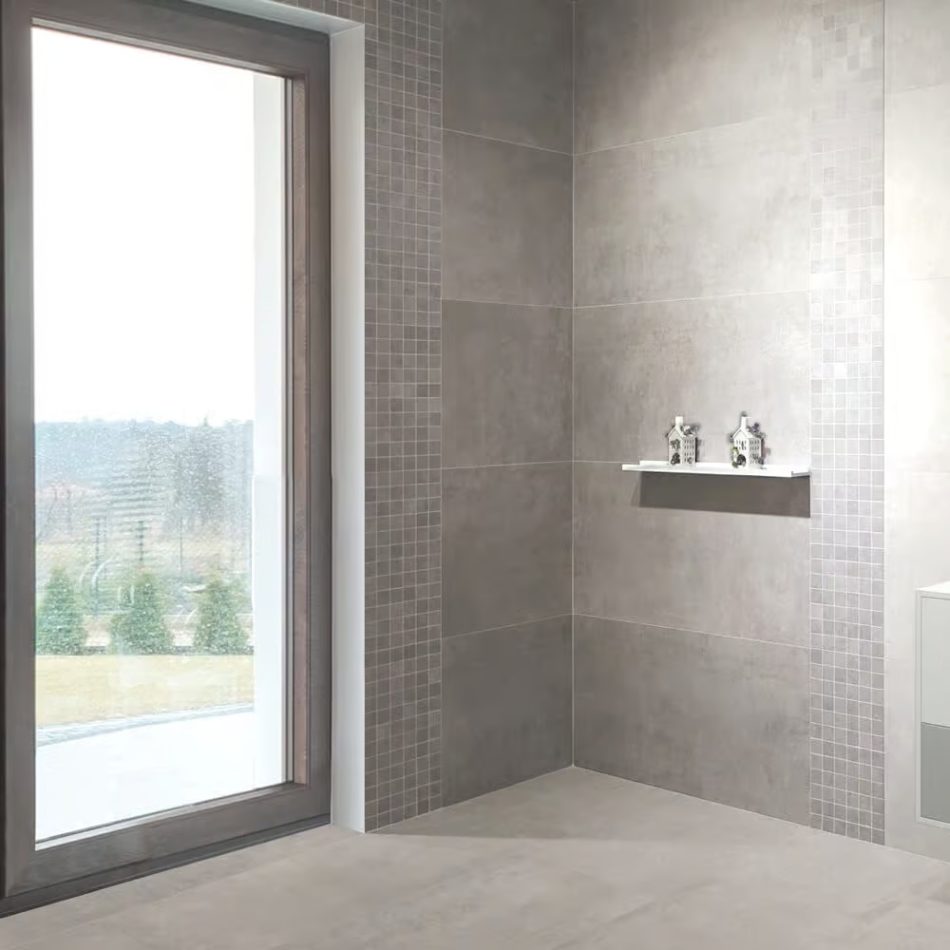 Atelier Lux Grey Bathroom floor and wall with 24x48 concrete look tile